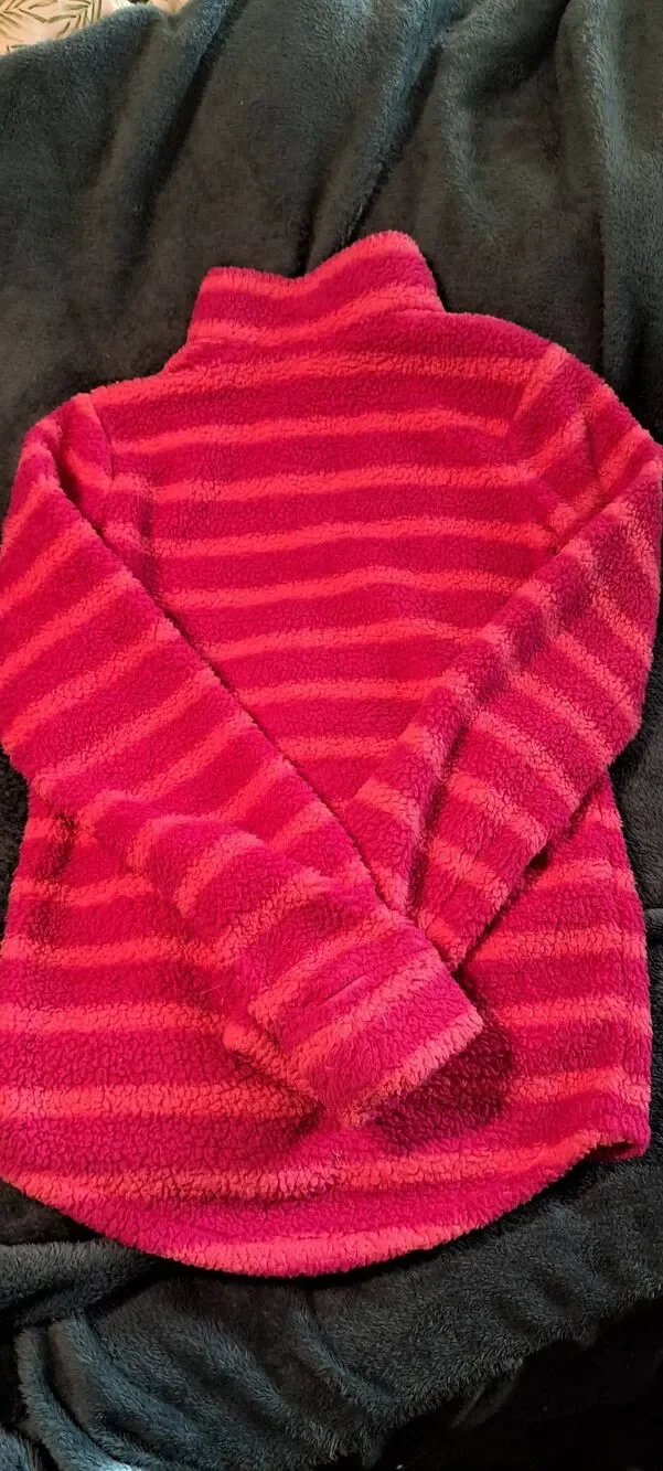 C9 Champion Girls XL 14-16 Pink Stripe Sherpa Fleece Quarter Zip Pullover